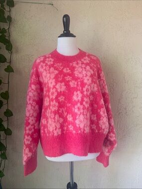 Zara Pink Floral Crewneck Sweater